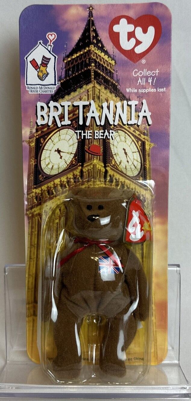 Britannia The Bear-1996 McDonalds Ty Beanie Baby with Rare Errors 1993, OakBrook